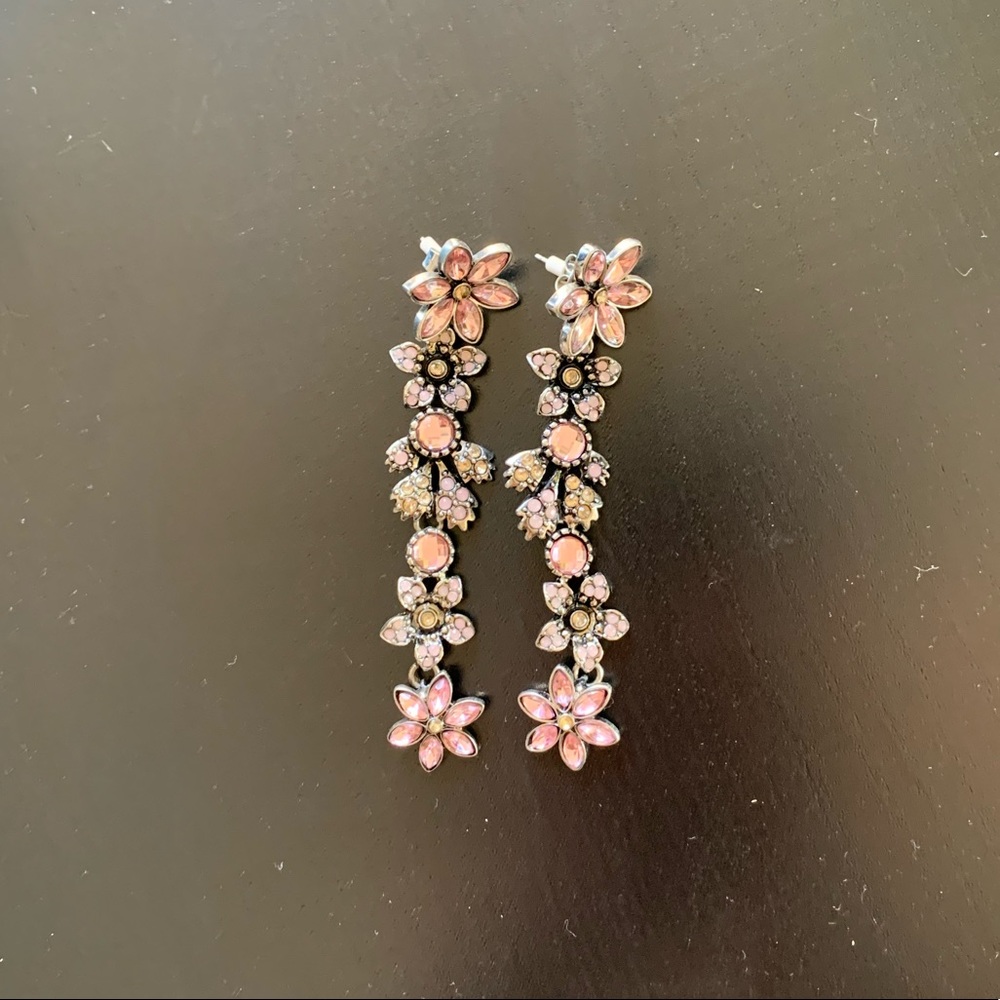 (2/$10) Pink Jewelled Floral Dangle Earrings